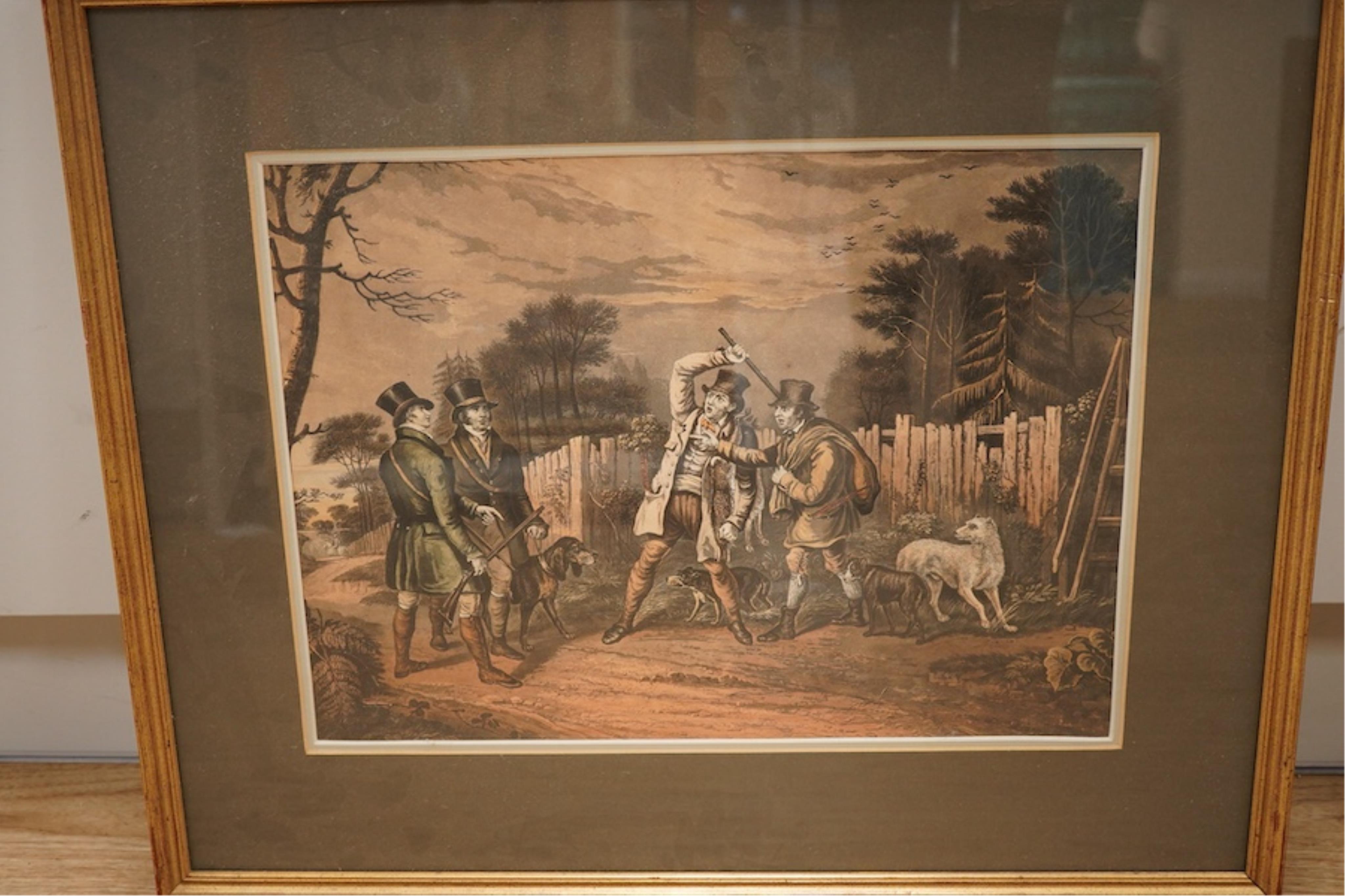 After C. Blake, a set of four aquatints, to include ‘A Poachers Progress’ and ‘Stalking for Partridges’, unsigned, 32 x 44cm